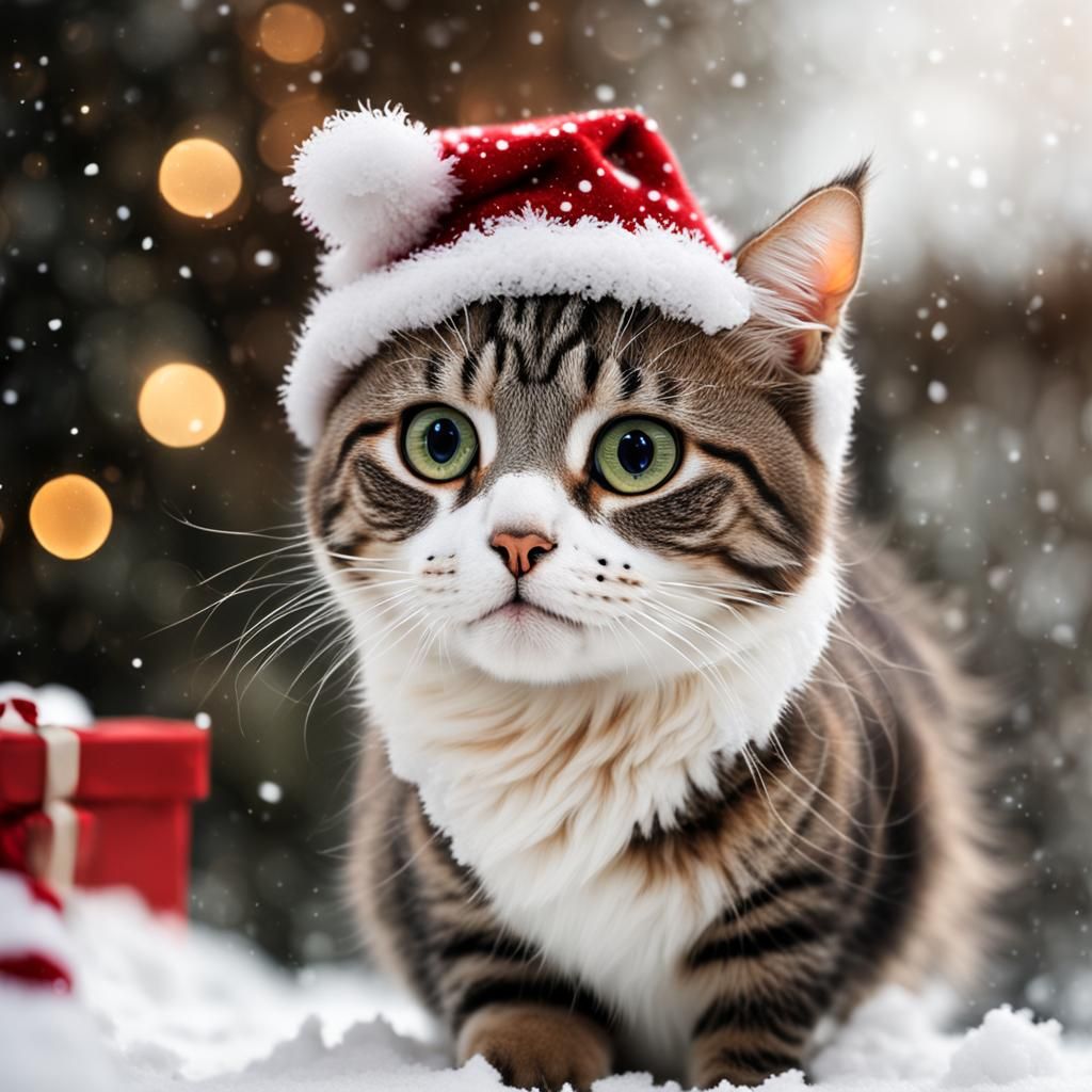 Cute Cat Celebrates Whimsical Christmas Holiday