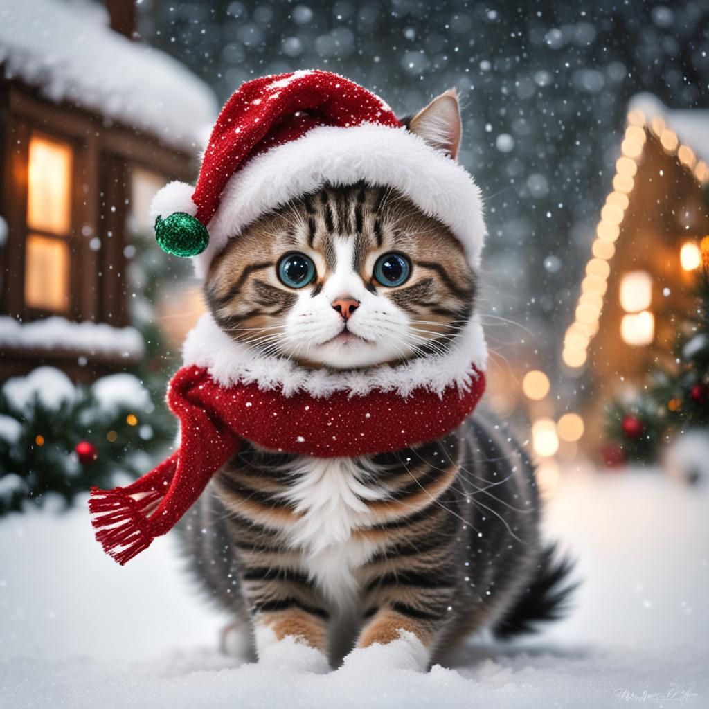 Cute Cat Celebrates Christmas Holiday