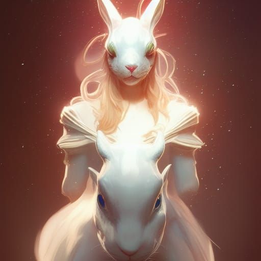 Hyperdetailed White Rabbit Portrait in Art Nouveau Style