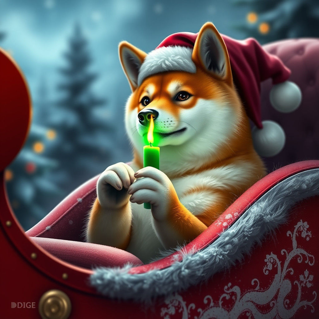 Shiba Inu Celebrates Christmas with Green Candle