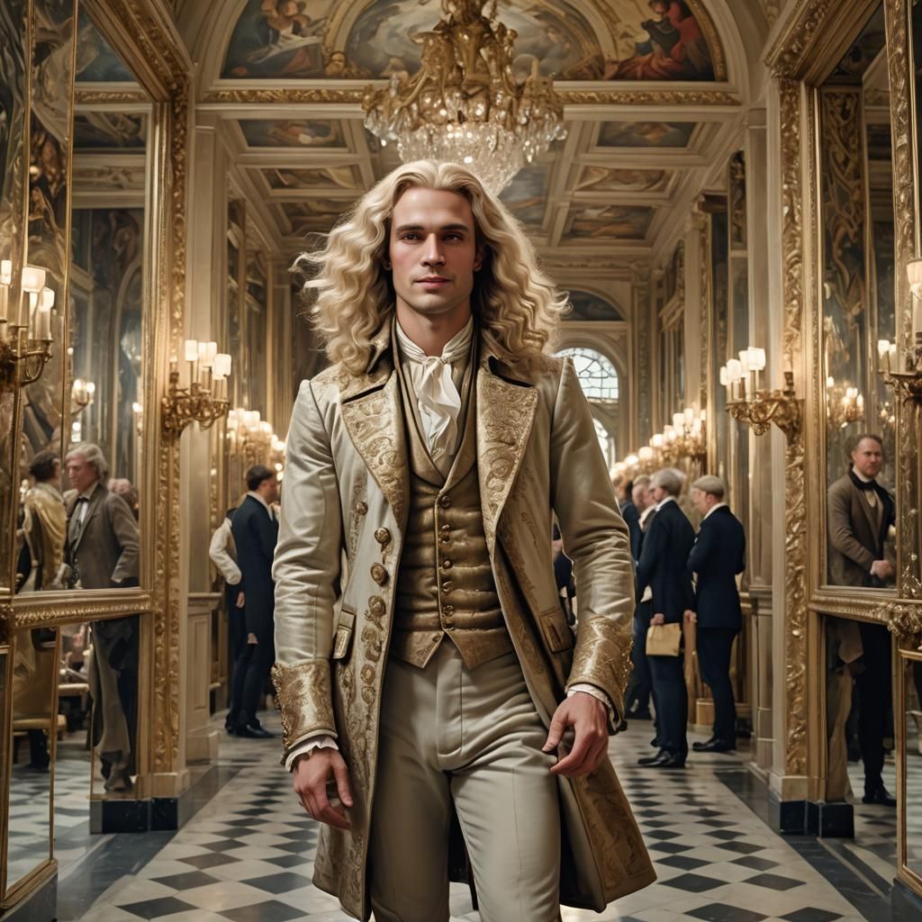 Cubist Neoclassical Portrait of a Man in Hall of Mirrors