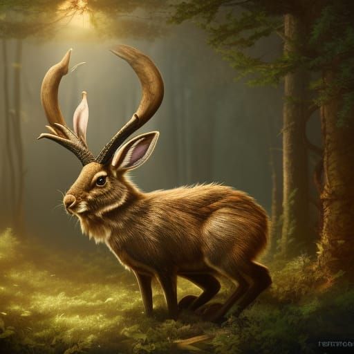 Jackalope in Forest: Detailed Matte Painting