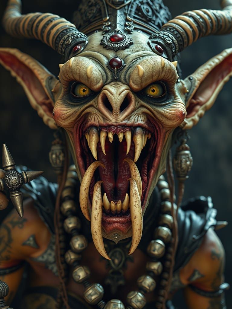 Vicious Goblin Queen in Macabre Body Horror Style