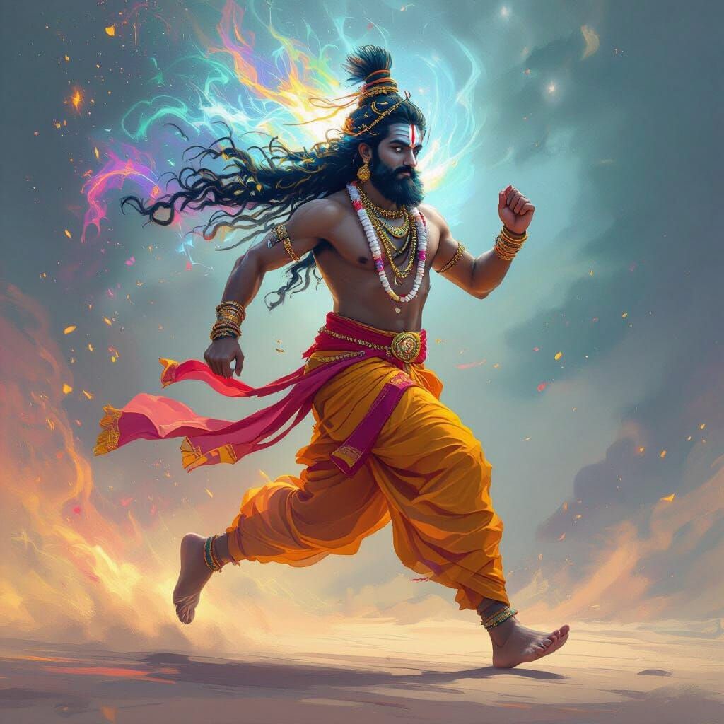 Brihaspati Running with Divine Aura in Digital Art