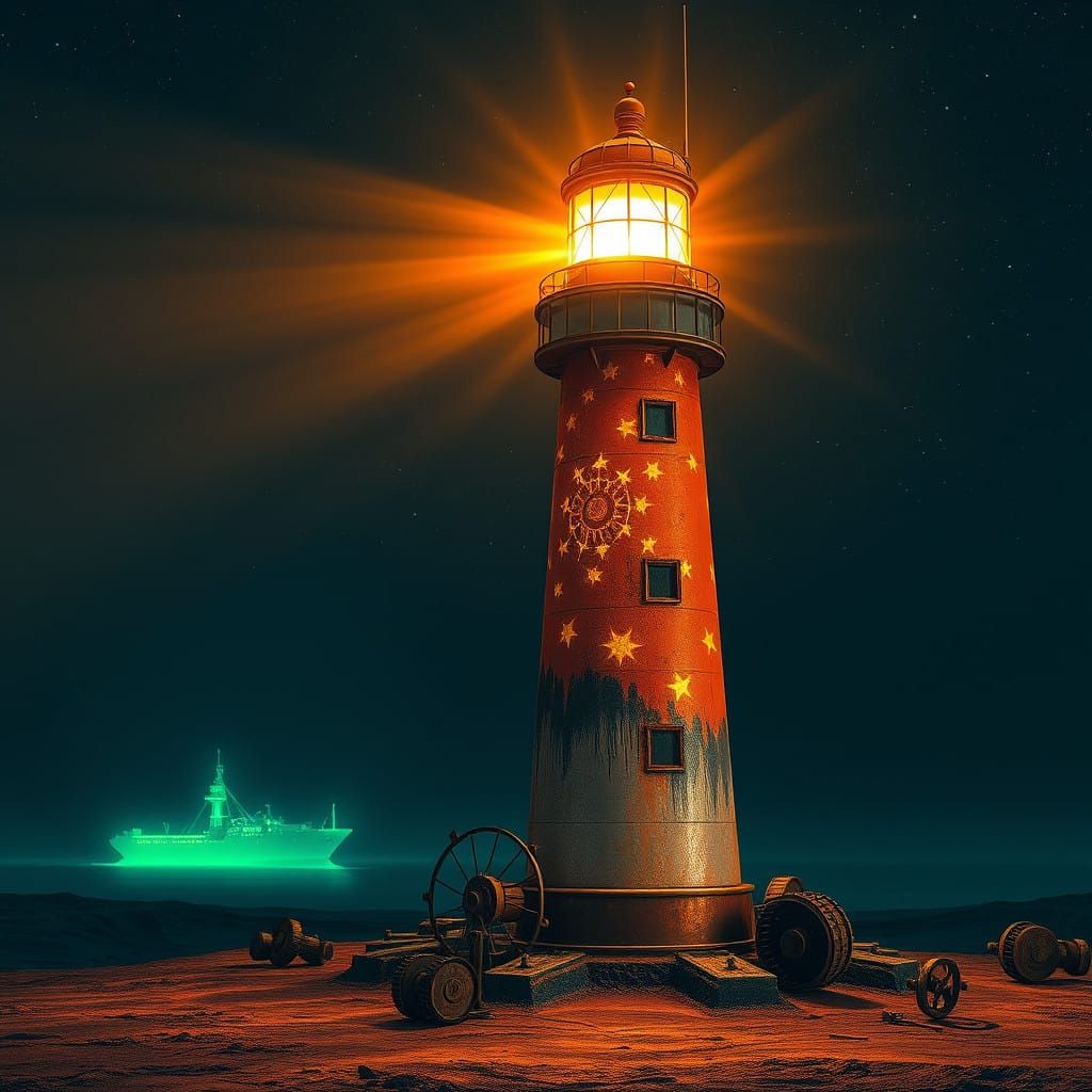 Steampunk Lighthouse Radiates Solar Light into Dark Cosmos