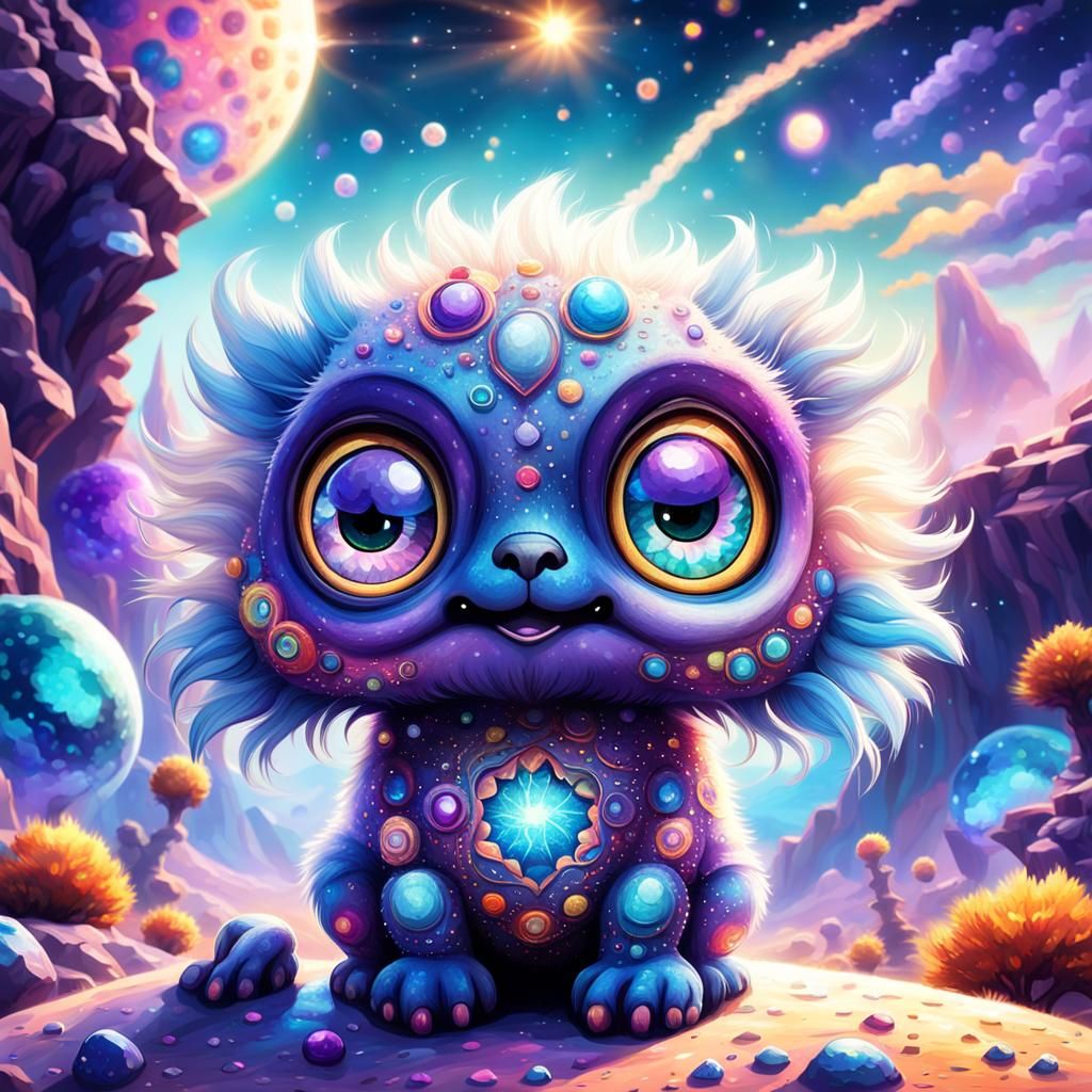 Whimsical Alien Critter on a Kaleidoscope Planet
