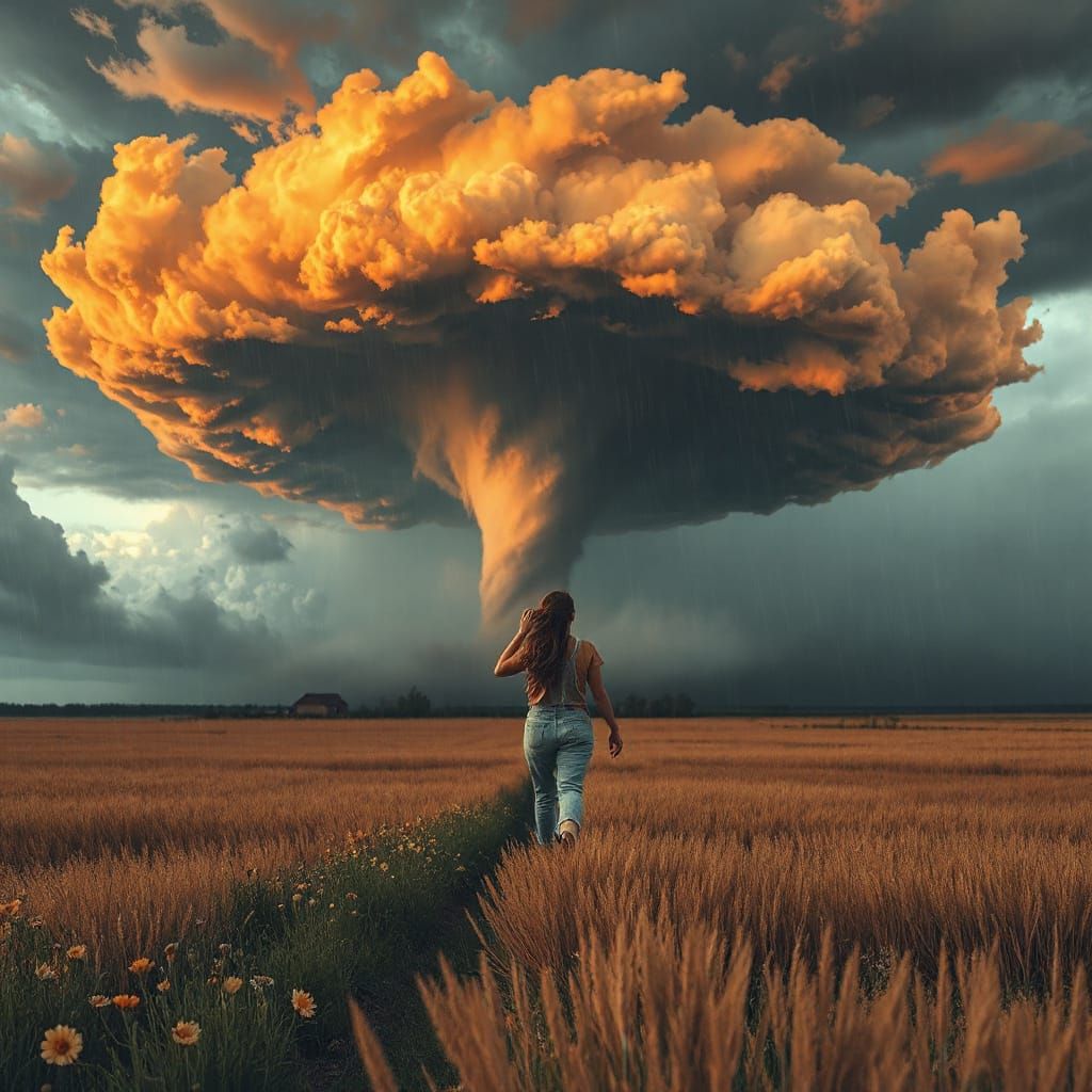 Stunning Digital Art of a Woman in a Spring Storm
