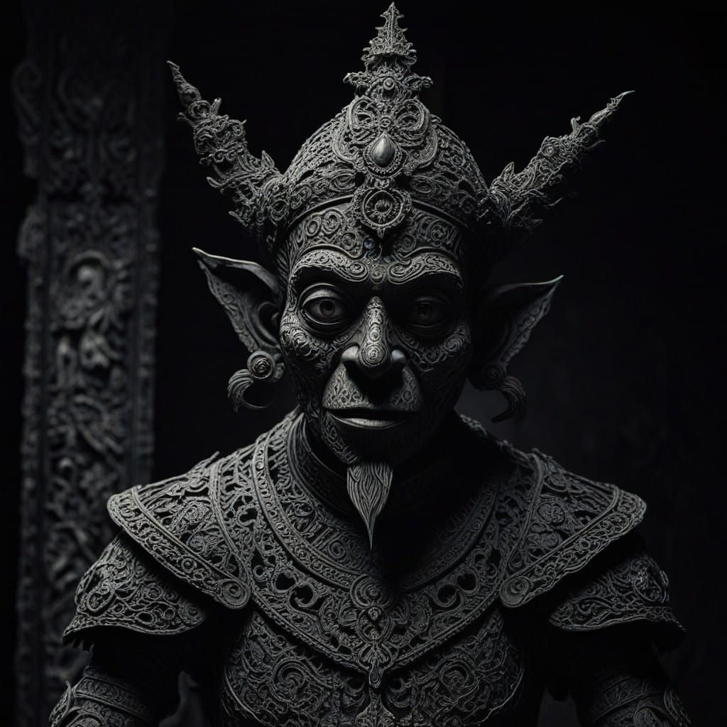 Ethereal Wayang Kulit Puppet Stares with Menacing Glow