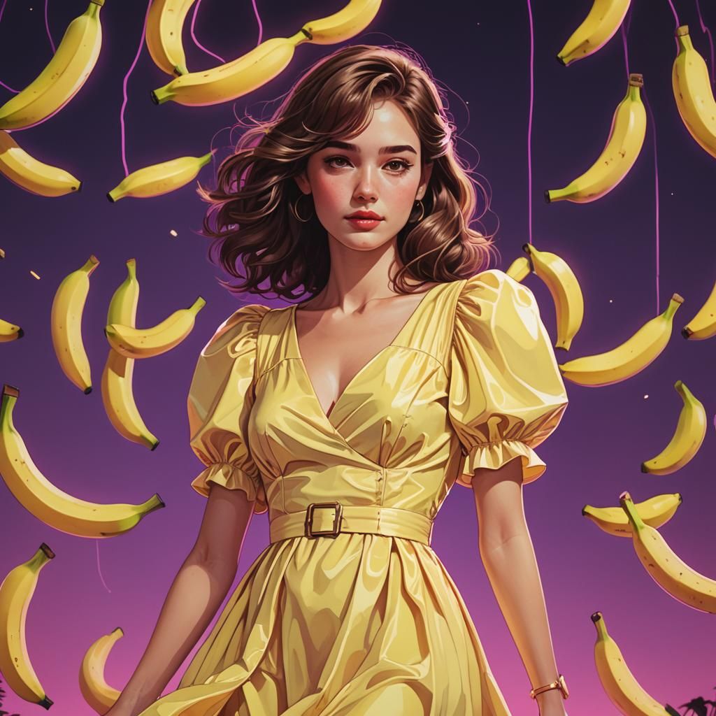 Woman in Yellow Dress: Synthwave Neon Portrait