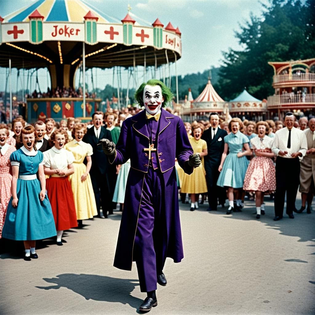 1950s Joker as Priest with Dynamite at Amusement Park