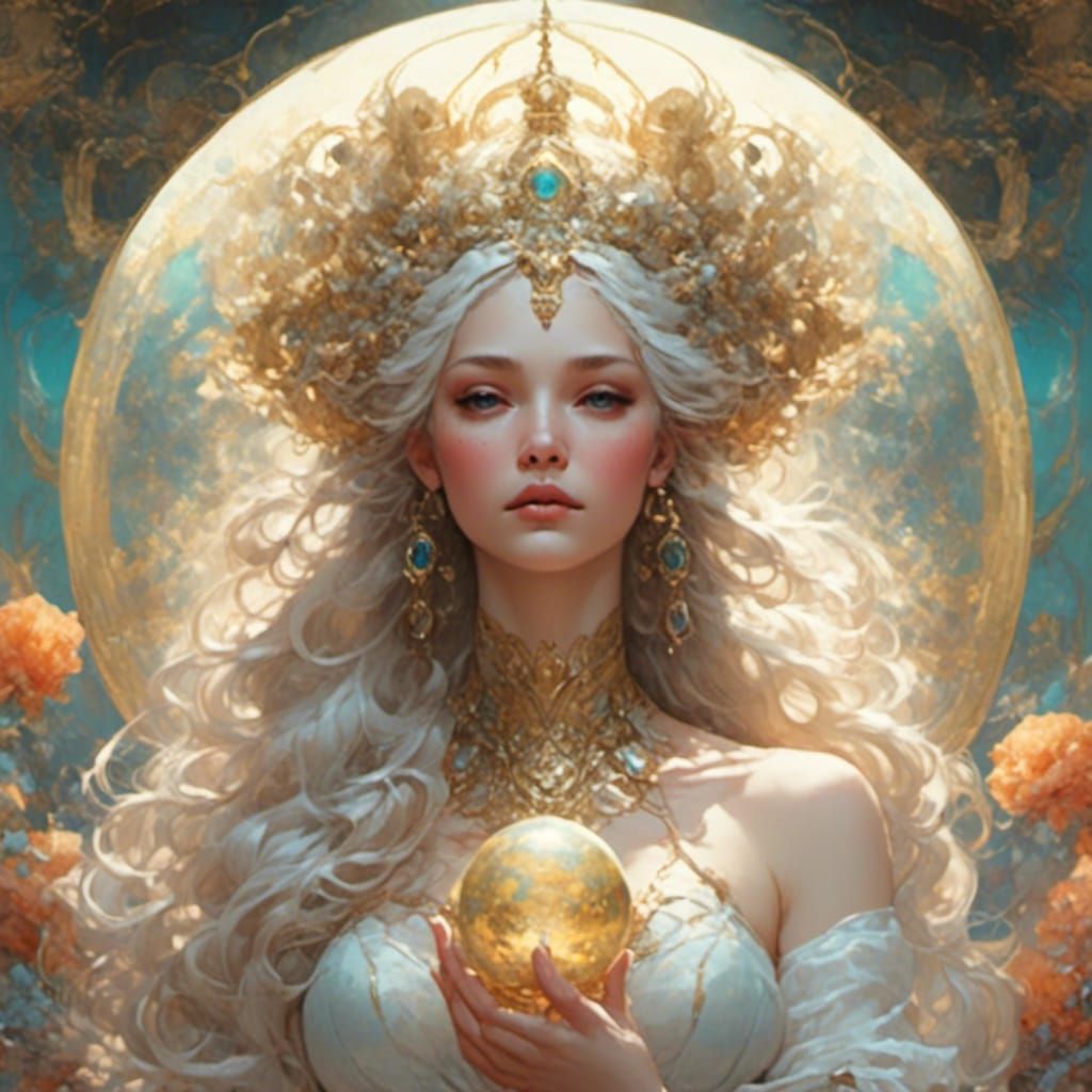 Aquarius Goddess of Cosmic Innovation in Oil Paint