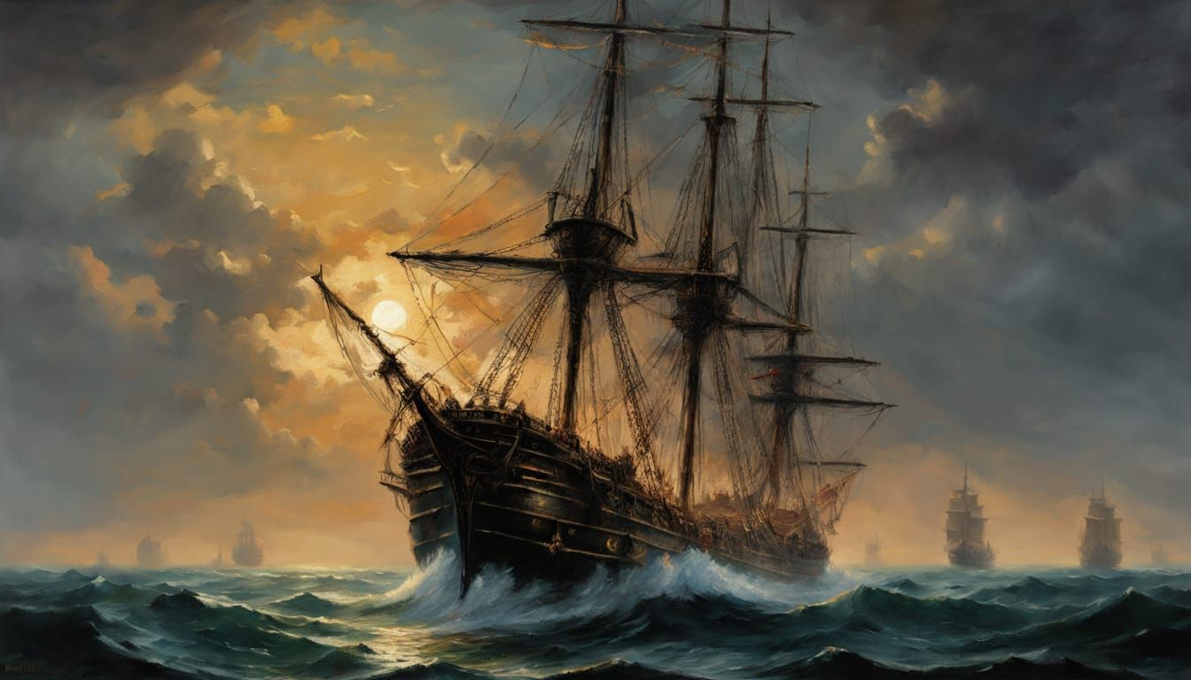 A Tall, Dark Ship Rides the Waves in a Moody Romanticism-Ins...