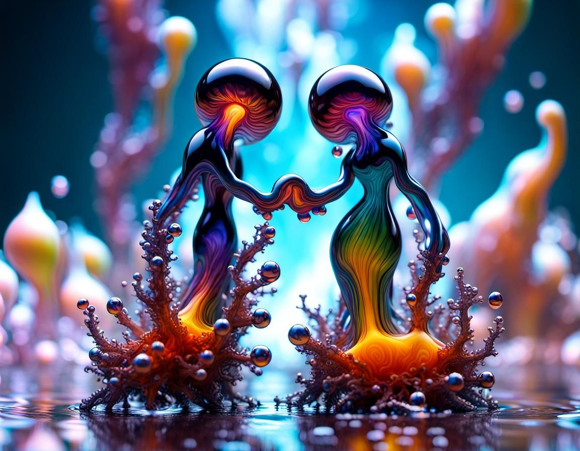 Exploding Water Droplet Fractal Liquid Acrylic Art