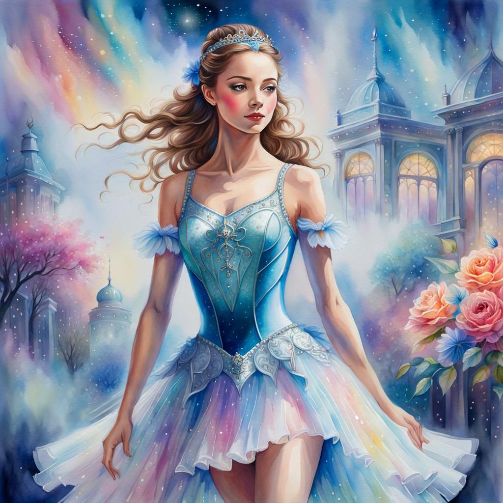 Ethereal Ballerina in Watercolor Astral Illustration