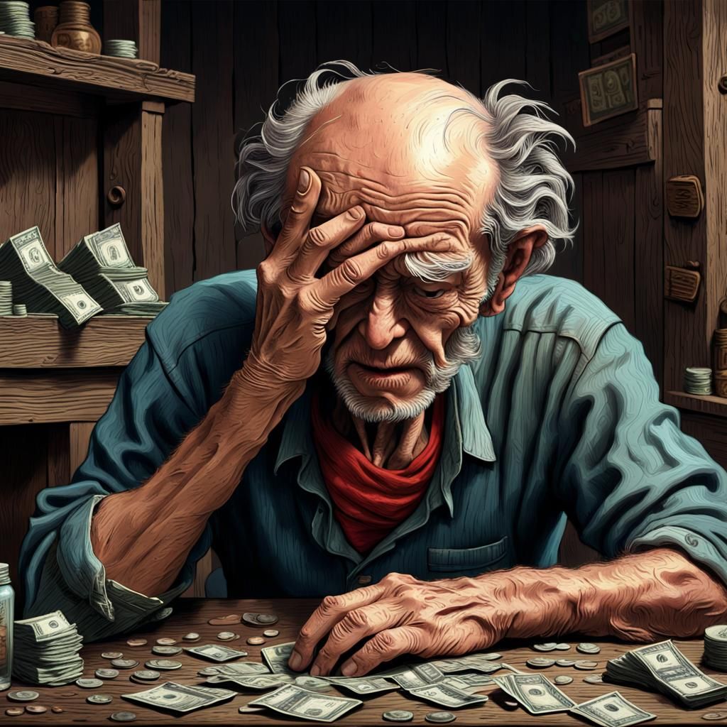 Detailed Painting of a Man Counting His Earnings