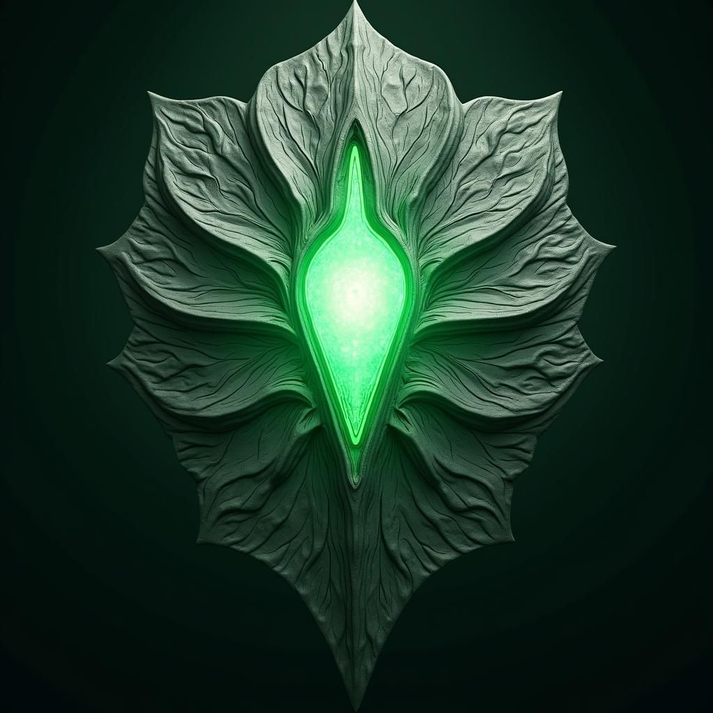 Glowing Emerald Core Shield in Fantasy Art Style