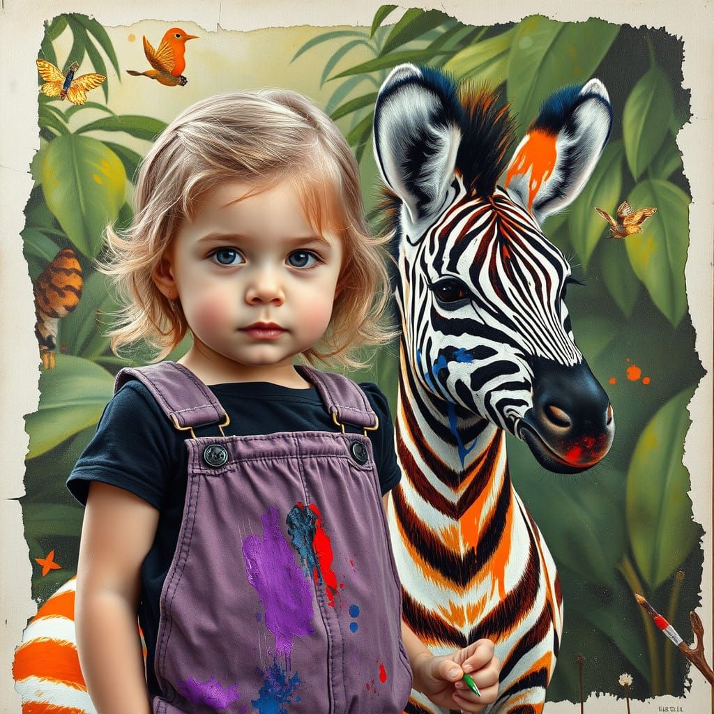 Little Artist Paints Zebra in Vibrant Oil Impasto
