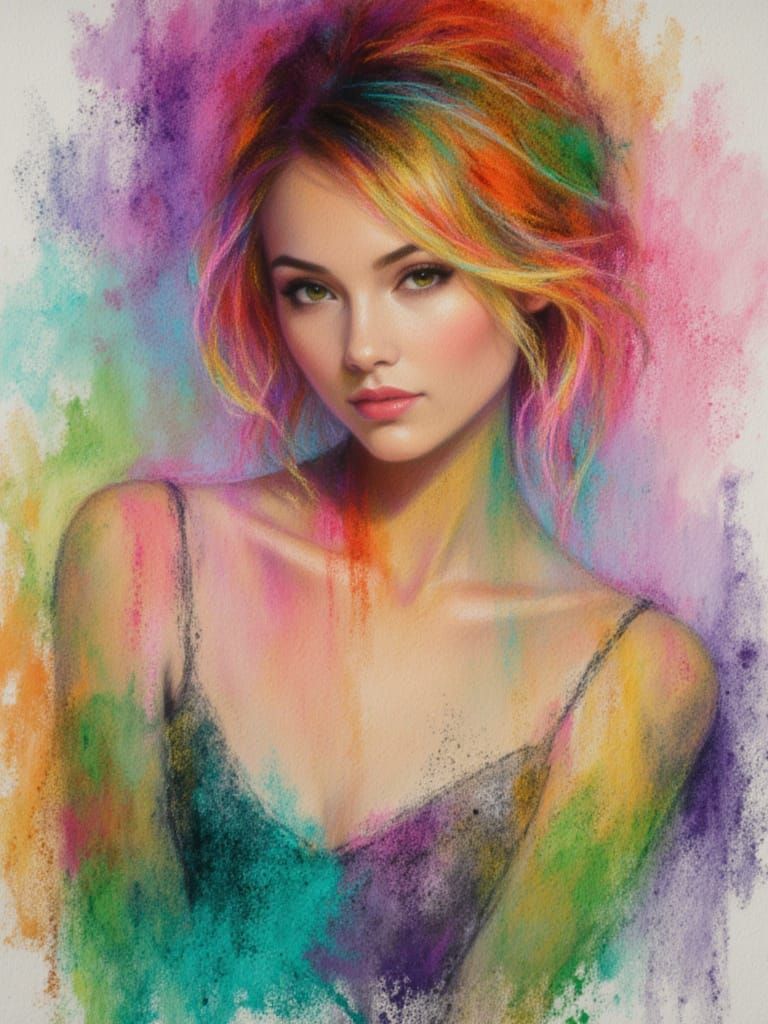 Stylish Woman in Evening Wear as Chalk Art