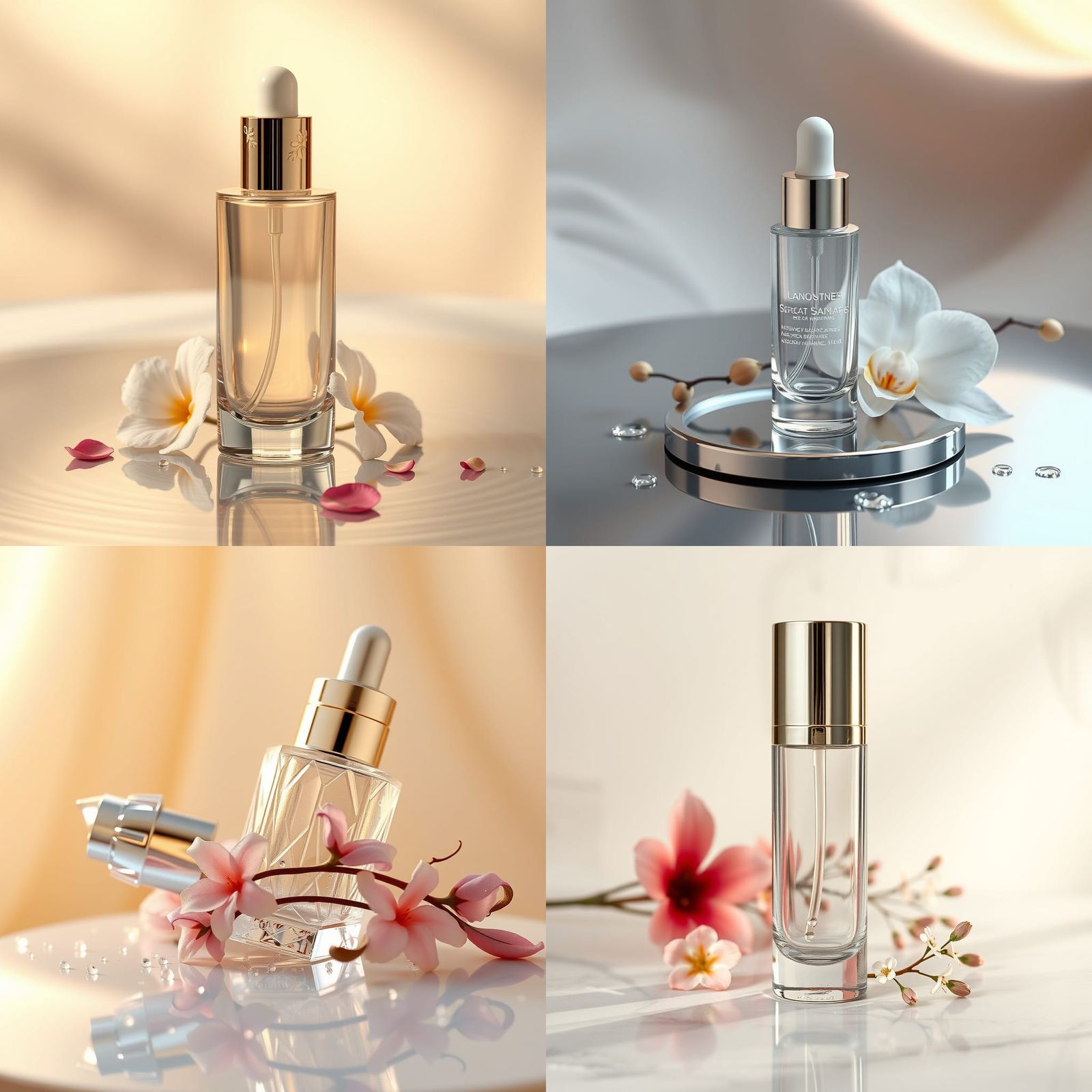 Luxury Skincare Serum Bottle on Reflective Surface