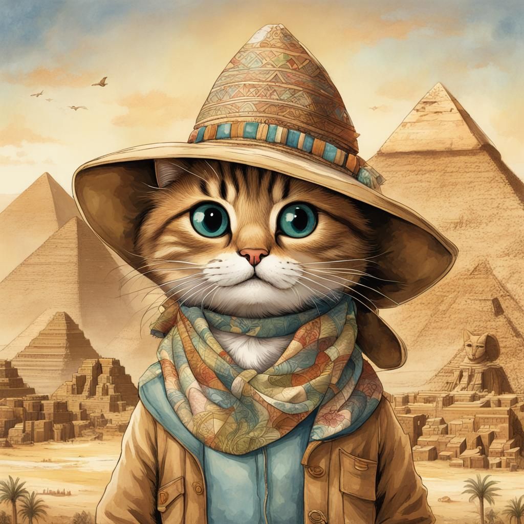 Whimsical Cat at the Egyptian Pyramids
