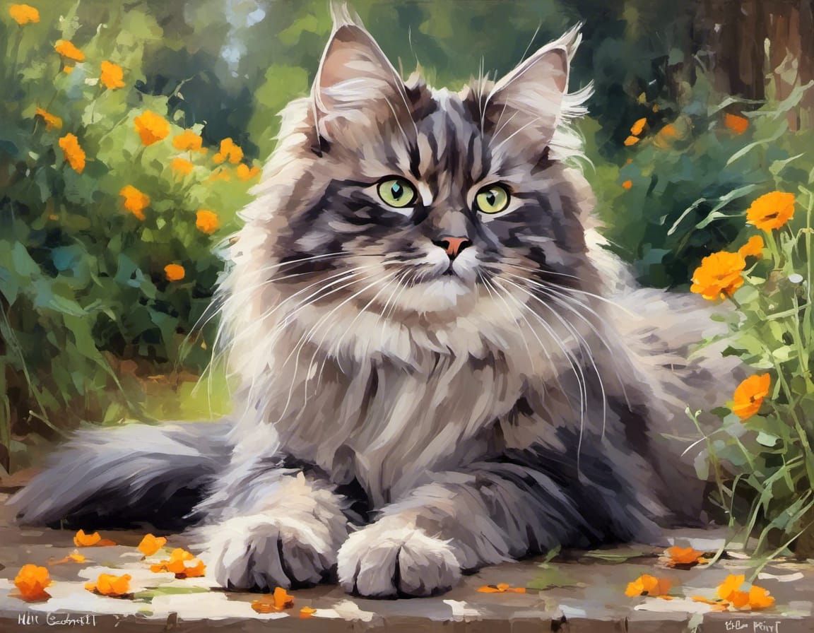 Majestic Siberian Cat in Wild Garden