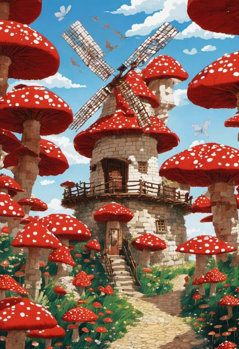 Fairytale Mushroom Windmill in Araki Style