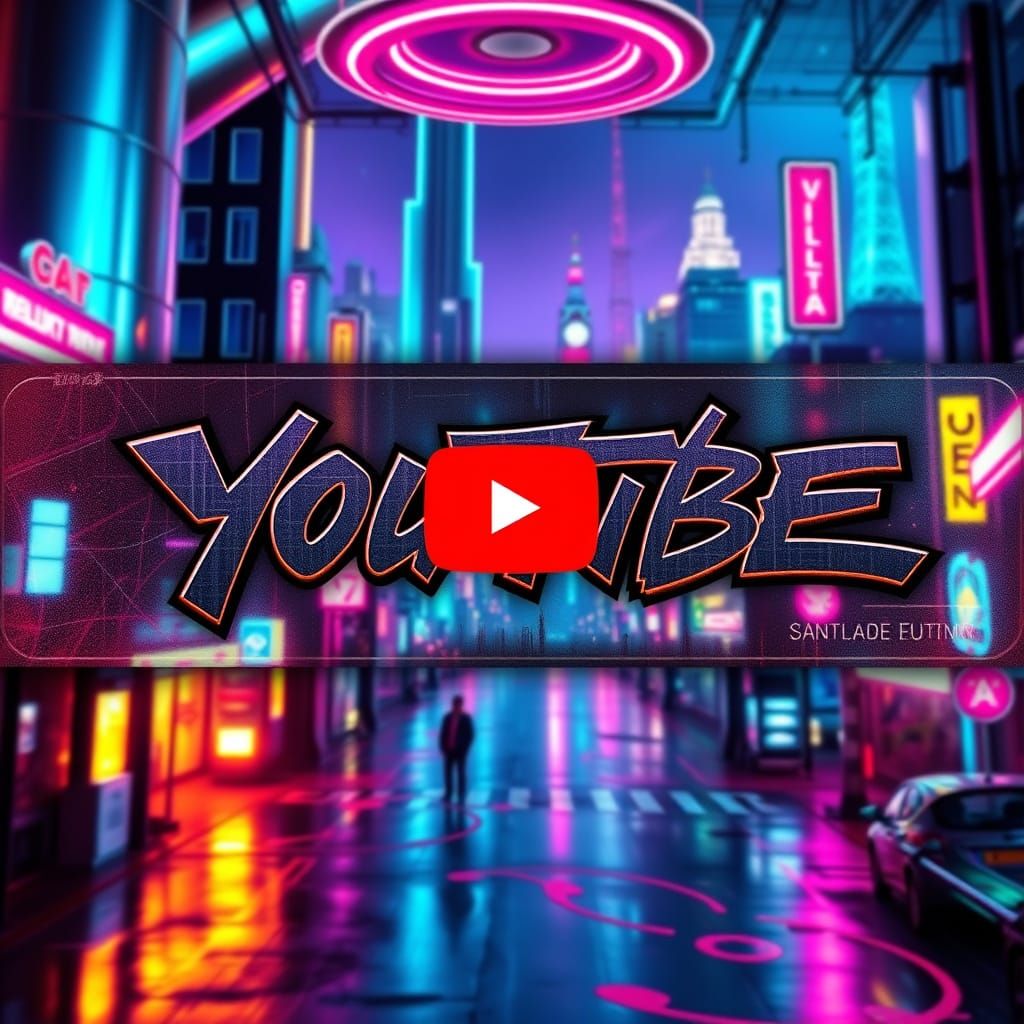 Sleek Futuristic YouTube Channel Banner with Neon Cityscape