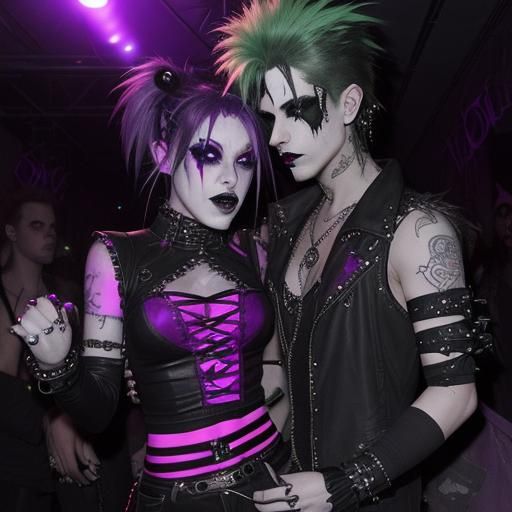 Gothic Vampire Couple Dancing in a Cybergoth Club