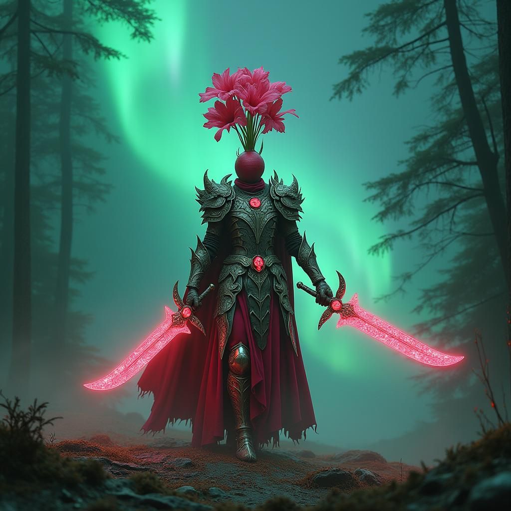 Radish Knight in Ornate Armor in Mystical Forest