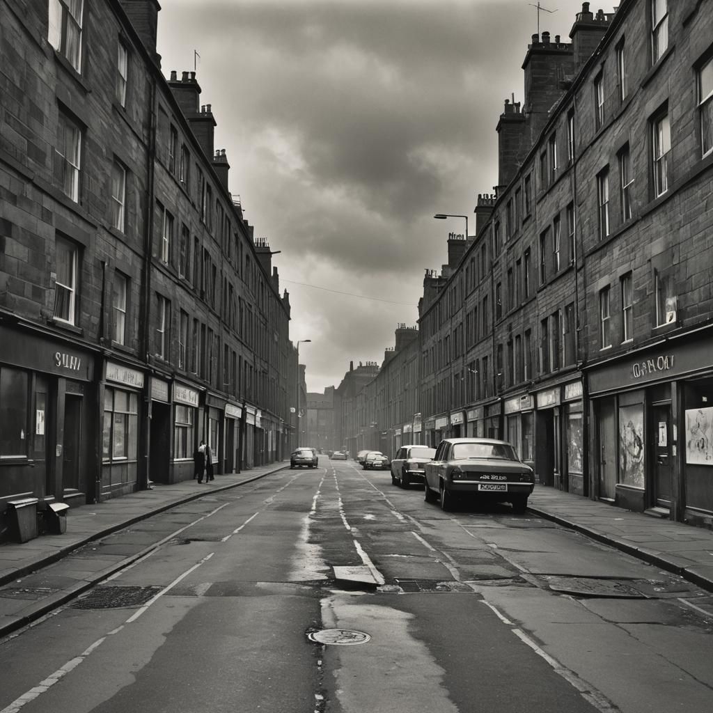 Sinister Glasgow Street Scene in Dark Fantasy Style
