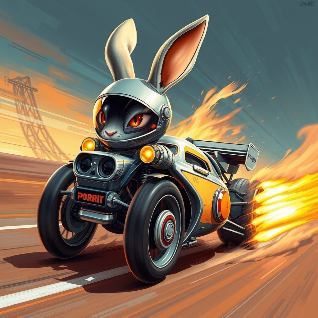 Turbo Rabbit with Racing Gear, Futuristic Art Style
