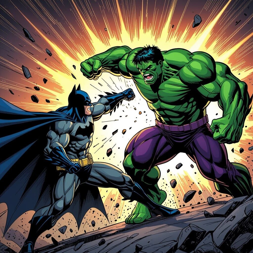Batman Battles Hulk in Chaotic Comic Art Showdown