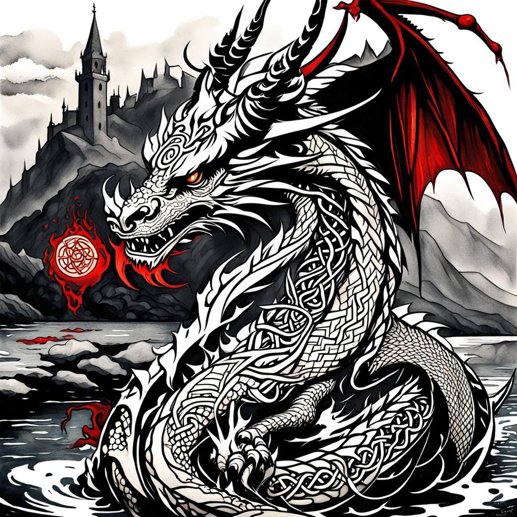 Bioluminescent Celtic Dragon in Watercolor Style