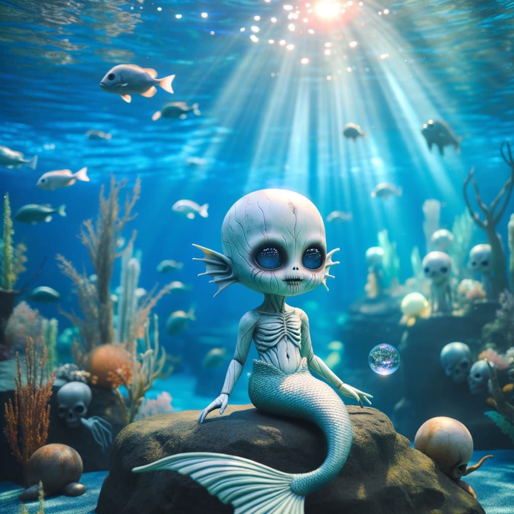 Undead Chibi Mermaid in Ethereal Underwater Scene