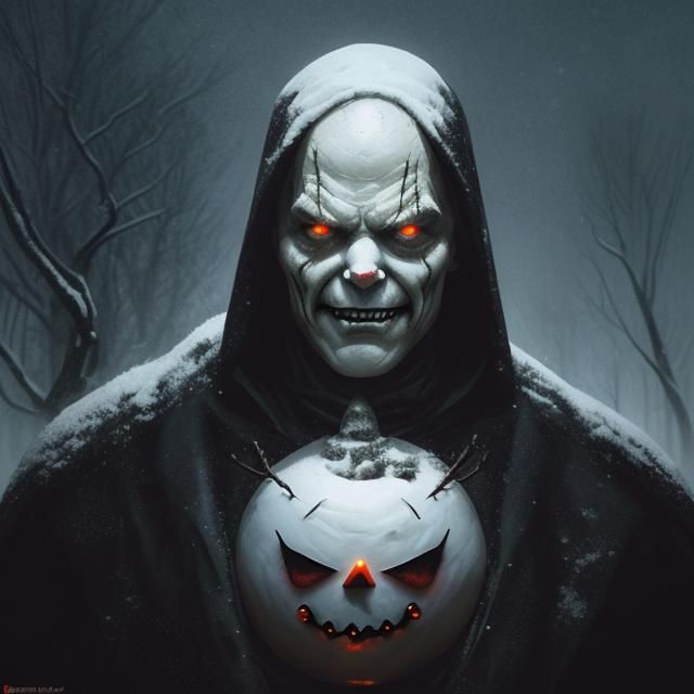 Sinister Snowman Towers in the Dark