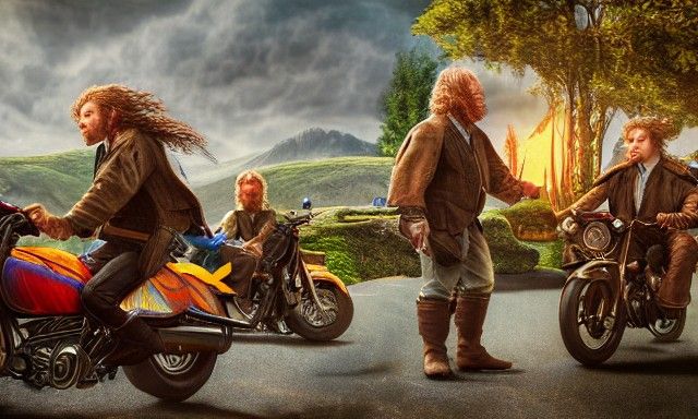 Hobbits on Motorcycles: Detailed Photorealistic Fantasy Art