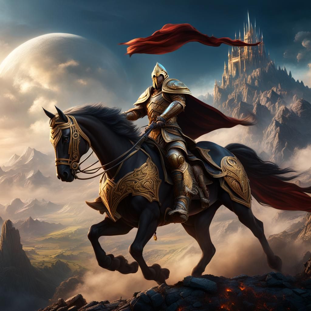 Paladin in War-Torn Sky: Detailed Matte Painting