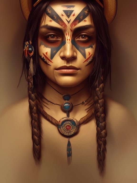 Native American Woman Portrait in Art Nouveau Style