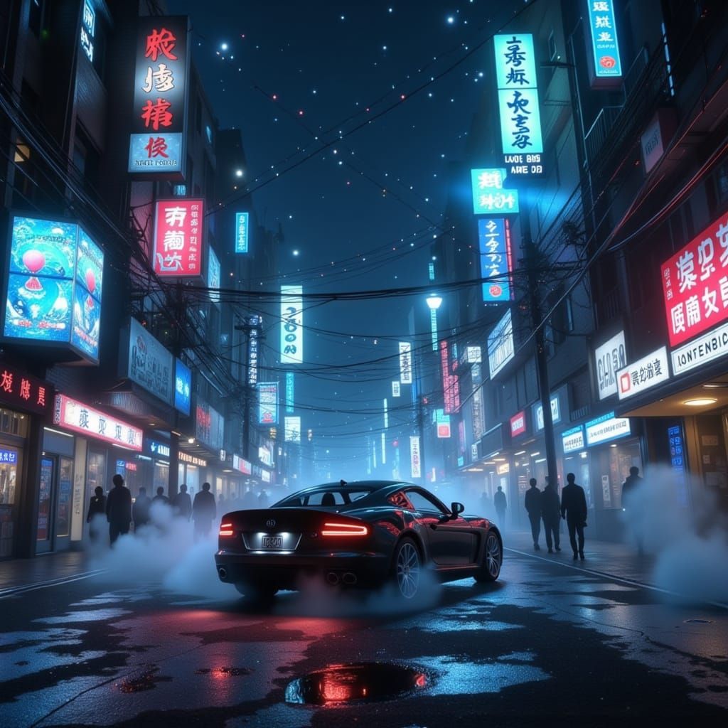 Neon Cityscape at Night in Cinematic Style