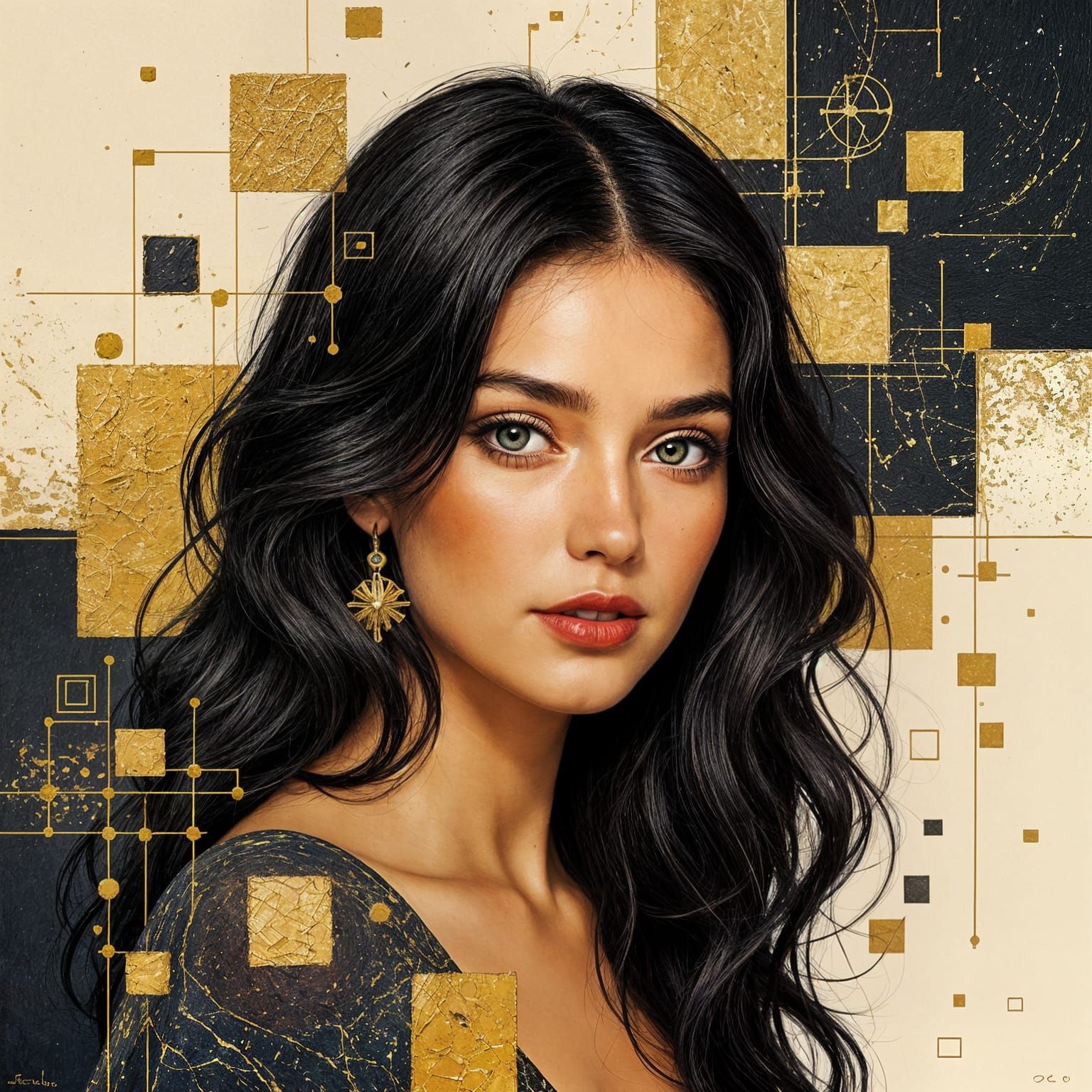 Dreamlike Portrait of Sevilla's Dark Haired Girl with Kintsu...