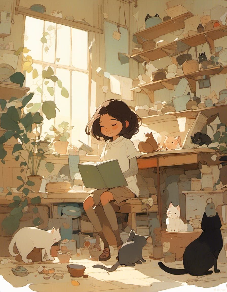 Cute Cat Portrait in Jon Klassen Style