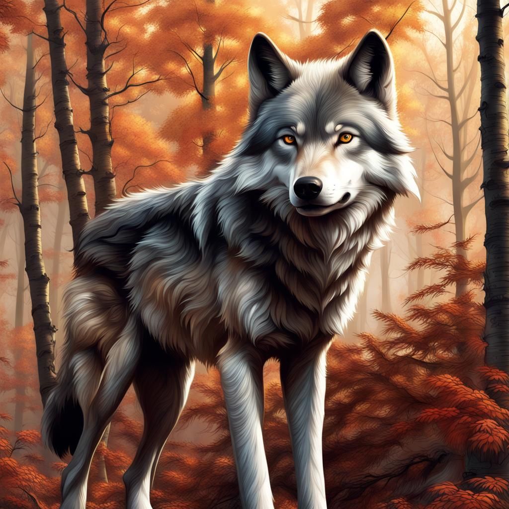 Autumn Wolf in Detailed Matte Painting