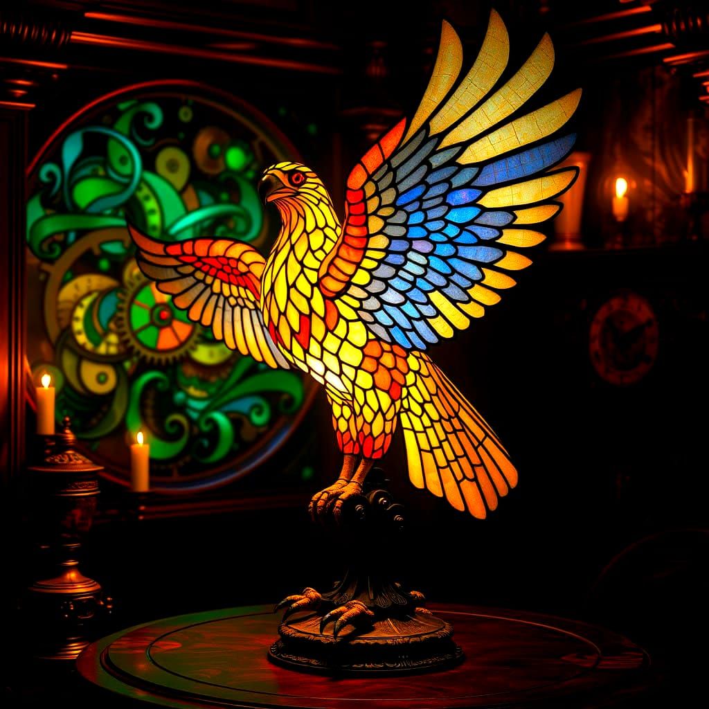 "A Tiffany Styled Stained Glass Hawk Lamp
