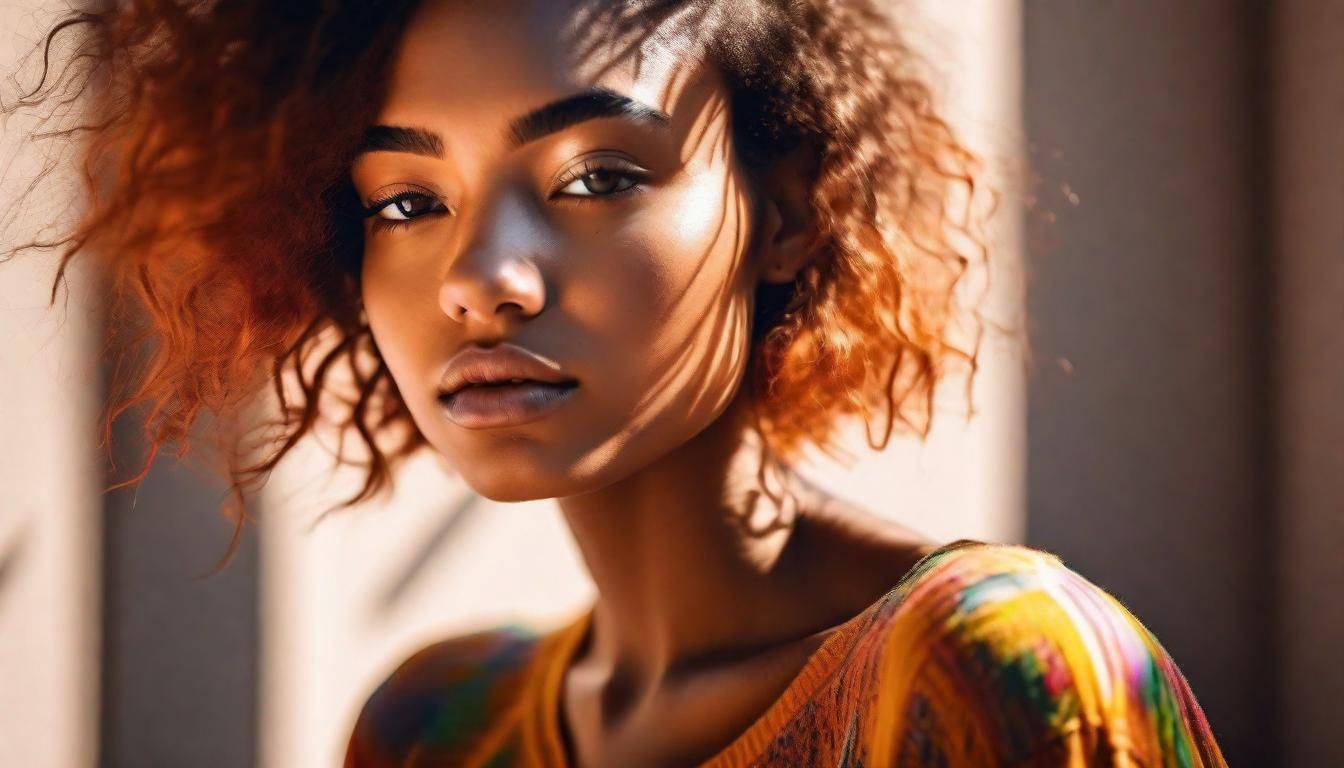 Vivid Portrait of a Young Woman with Contrasting Colors
