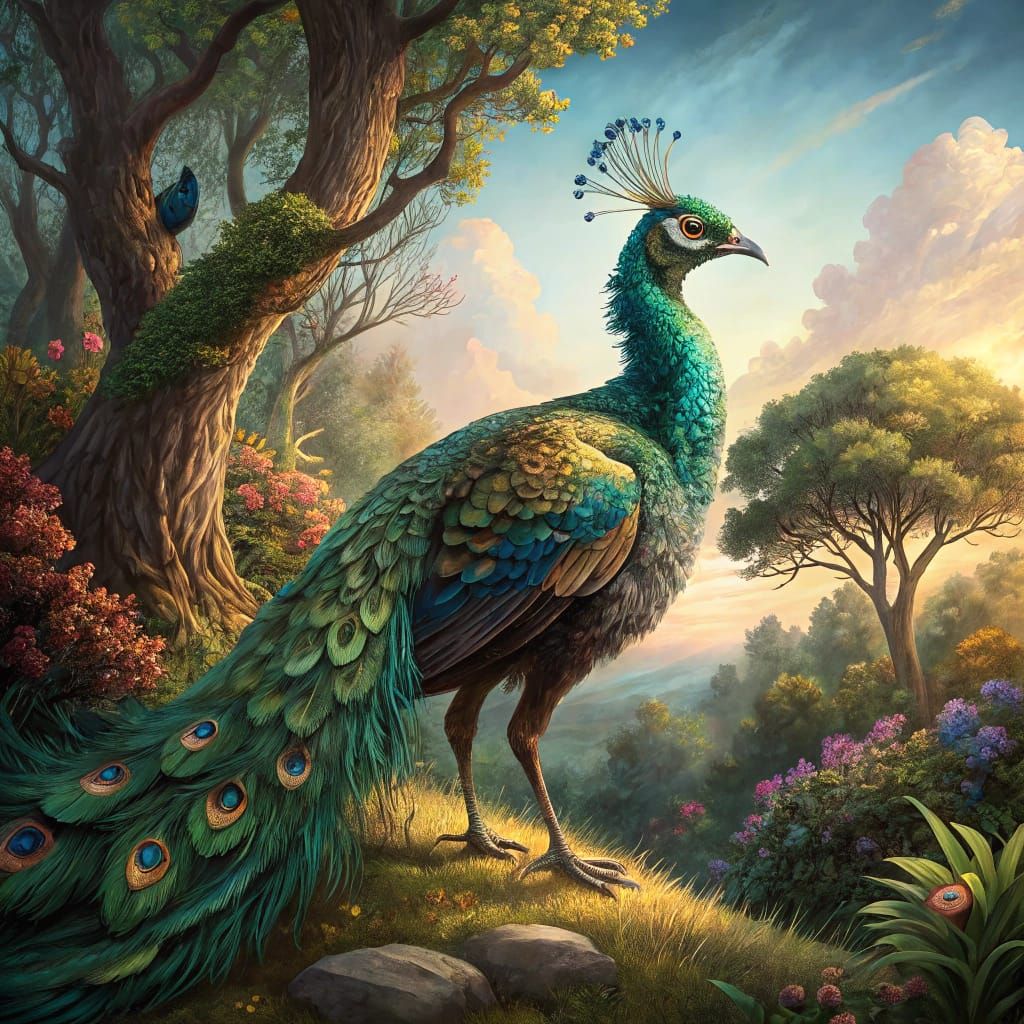 Surreal Exotic Bird in Paradise, Blending Hyperrealism and I...