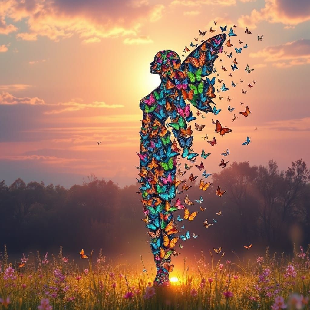 Butterfly Woman in Enchanted Clearing