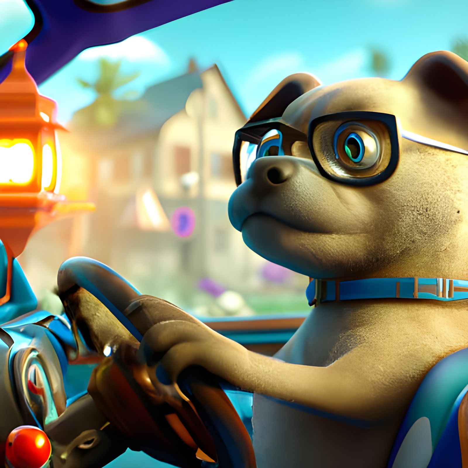 Adorable Dog Driving Car in 3D Rendered Style