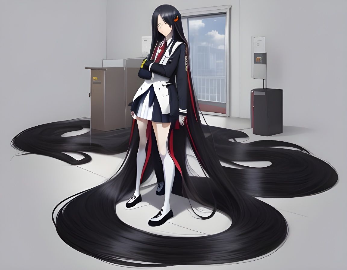 Girl with Absurdly Long Hair in Anime Style