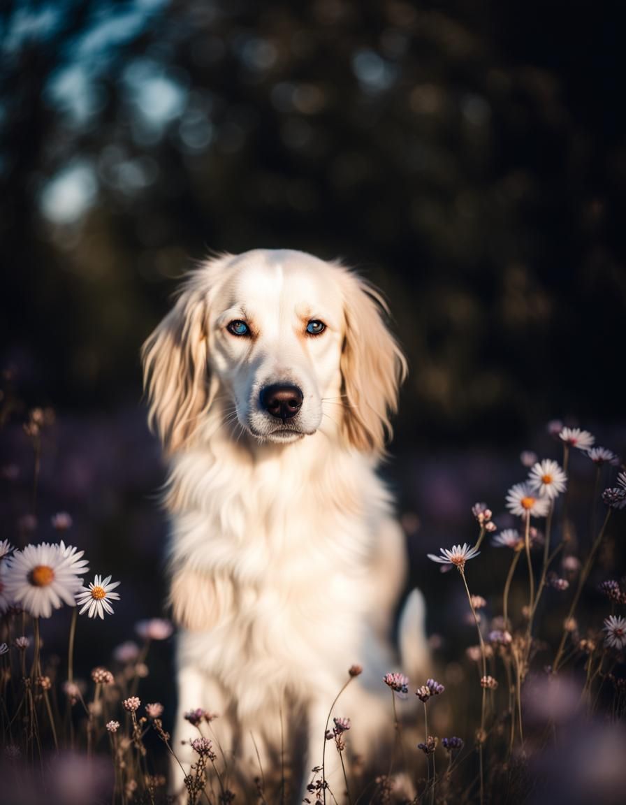 Girl and Dog in Flower Field: Professional Photography