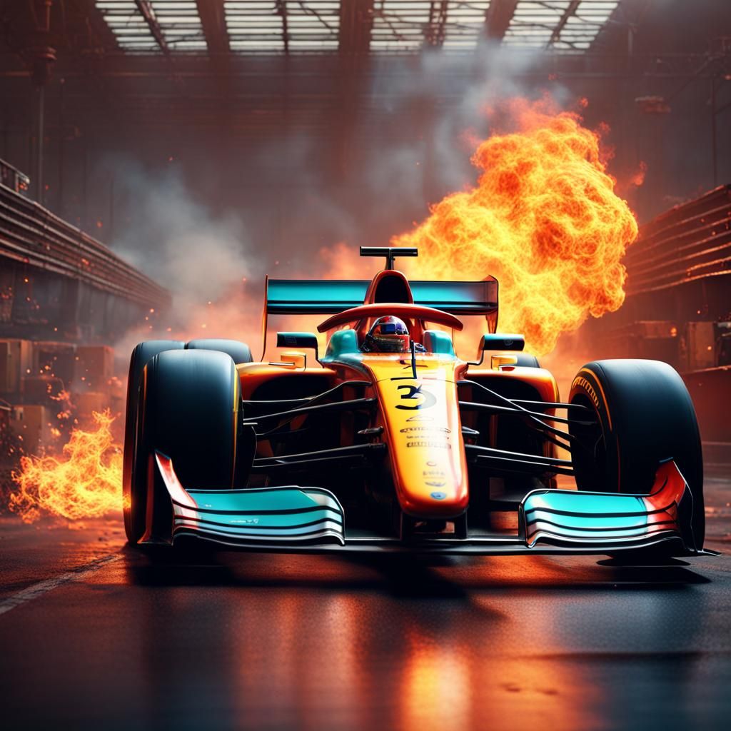 Parrot Crash: Fiery F1 Race in Digital Art